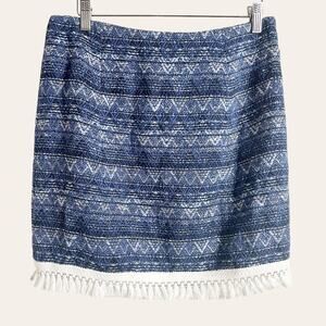 Michael Michael Kors Blue Tweed Chevron Tassel Fringe Mini Skirt Size 4